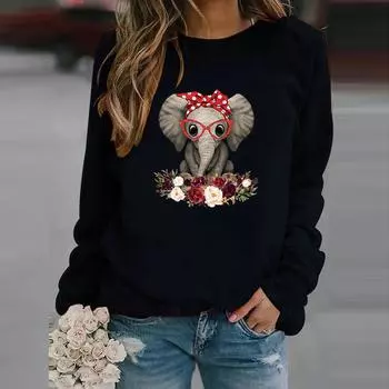 Зимние женские повседневные топы с длинными рукавами, женская толстовка с принтом, блузка, футболка, свитер M