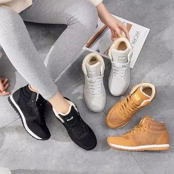 Зимние женские противоскользящие удобные теплые хлопковые повседневные ботинки большого размера 48 чёрный