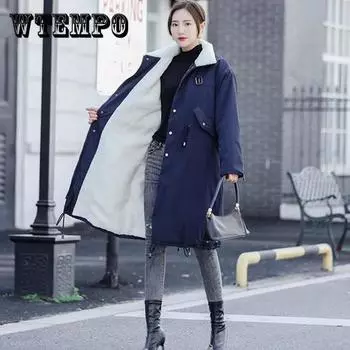 Зимние женские пуховые хлопковые длинные пальто, женская хлопковая куртка из овечьей шерсти с внутренней стороны, женская утолщенная свободная хлопковая куртка XL бежевый