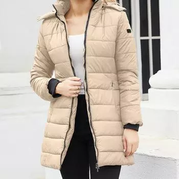 Зимние женские пуховые хлопковые куртки с длинным пальто на молнии, куртка-пуховик, тонкая парка с капюшоном и удалением S