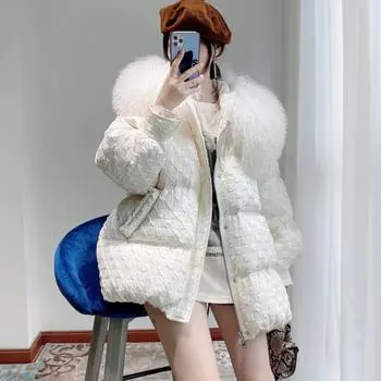 Зимние женские пуховые пальто, модная длинная куртка, парки с капюшоном, свободные с меховым воротником, теплая зимняя одежда с подкладкой M белый