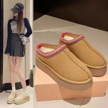 Зимние женские сапоги для осени и зимы, новая толстая подошва с круглым носком, удобные и мягкие женские тапочки из хлопка с носками 35 бежевый