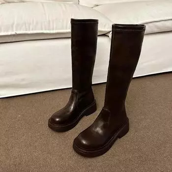 Зимние женские сапоги до колен с круглым носком, горячая распродажа 2024 года, нескользящие, новые, износостойкие, нескользящие, модные, для отдыха на природе, женская обувь 35 чёрный