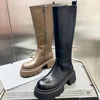 Зимние женские сапоги до колена на толстой платформе с толстым каблуком, длинные сапоги в стиле панк для женщин 35