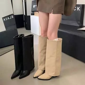 Зимние женские сапоги до колена с острым носком, черные, белые, на тонком высоком каблуке, новые поступления, туфли-лодочки для вечеринок, сексуальные туфли-лодочки для вечеринок 35