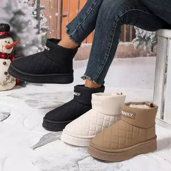Зимние женские сапоги из бархата, утолщенные, модные, короткие, хлопковые, женские, без застежек, теплые, водонепроницаемые сапоги 36 хаки
