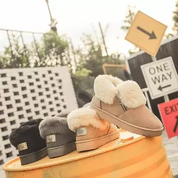 Зимние женские сапоги из флока, теплые, ботильоны, зимние сапоги 2017 года, туфли для мам на платформе, женские, без застежек, на плоской подошве, кнопка fgfc45 4 чёрный