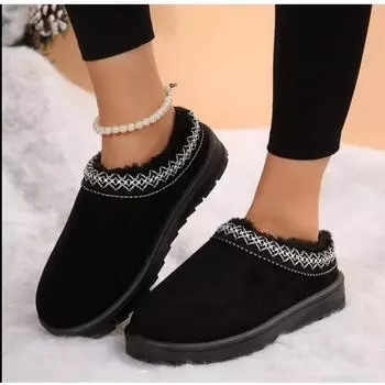 Зимние женские сапоги из кашемира, теплые, толстые подошвы, без каблука, покрытые волосами, полутапочки из хлопка, теплые сапоги из кашемира 36 чёрный