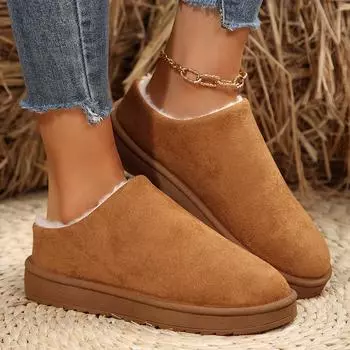 Зимние женские сапоги из кашемира, теплые, толстые подошвы, без каблука, покрытые волосами, полутапочки из хлопка, теплые сапоги из кашемира 35 коричневый