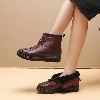 Зимние женские сапоги, модные теплые нескользящие женские сапоги, удобные повседневные ботильоны на плоской подошве, женские водонепроницаемые зимние сапоги 35 чёрный