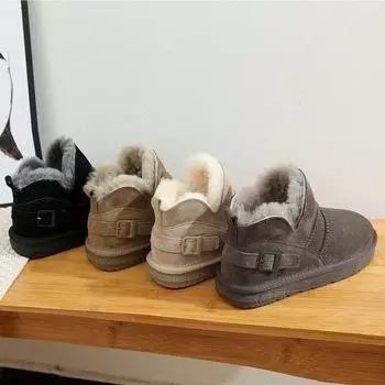 Зимние женские сапоги осень-зима 2024 короткие сапоги с меховым покрытием утолщенные теплые хлопковые ботинки 35 чёрный