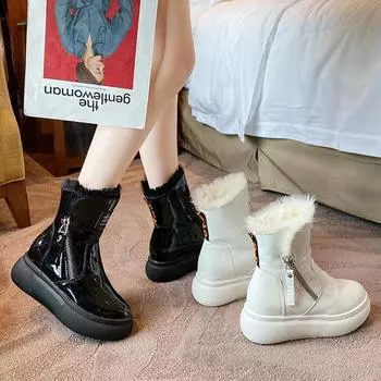 Зимние женские сапоги, зимние сапоги, универсальные полусапоги на меху, новые бархатные хлопковые сапоги на толстой подошве, женская мода 35 чёрный
