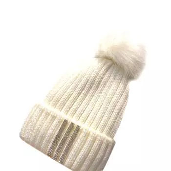 Зимние женские шапки-бини, шапки-бини из искусственного меха для мам и детей, шапки для девочек и мальчиков, теплые вязаные помпоны, женские шапки для подростков и девочек, шапки-бини M56-58cm