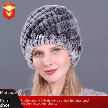 Зимние женские шапки из меха кролика Рекс, плетеные спиральные ананасы - толстые и теплые меховые шапки One Size