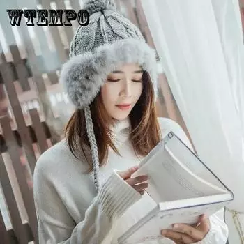 Зимние женские шапки, модные вязаные шапки с кроличьим мехом, плюшевые, закрывающие уши, теплые шерстяные шапки, утолщенные теплые шапки для прогулок белый
