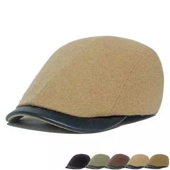 Зимние женские шерстяные береты с кожаными полями, кепка с теплыми козырьками, шапка с лакокрасочным покрытием, кепки газетчика чёрный