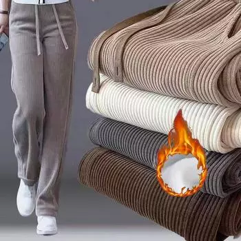 Зимние женские шикарные брюки с высокой талией, женские универсальные однотонные брюки в корейском стиле, женские термоутепленные прямые брюки 3XL чёрный