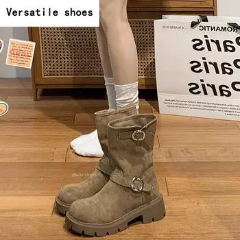 Зимние женские современные ботинки дизайнерские винтажные короткие ботильоны без застежек лаконичные туфли на квадратном каблуке 35
