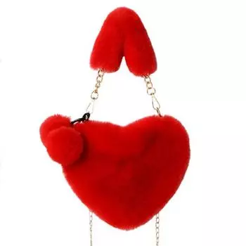 Зимние женские сумки из искусственного меха в форме сердца, сумка через плечо, женский клатч, сумка-мессенджер с цепочкой, плюшевая сумка через плечо