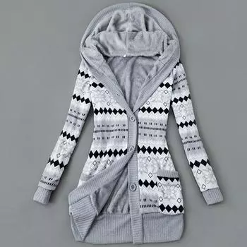 Зимние женские свитера, повседневный кардиган, свитер, вязаная длинная меховая верхняя одежда с капюшоном, женское теплое утолщенное пальто S