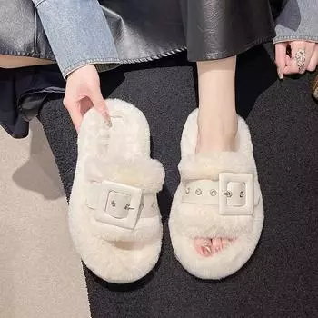 Зимние женские тапочки домашние повседневные черные теплые с мехом плюшевые тапочки на платформе большого размера 35-42 для девочек EU: 35 чёрный