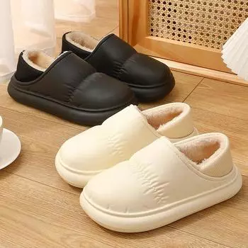 Зимние женские тапочки из хлопка на каблуке из бархата для дома, теплые, на толстой подошве, водонепроницаемые, мужские, для улицы, хлопковая обувь 36