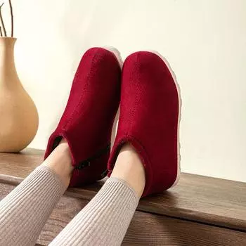 Зимние женские тапочки ручной работы из хлопка, нескользящие, теплые, для родов, хлопковые тапочки на толстой подошве, для сумок и дома, для мам, хлопковая обувь для людей среднего и пожилого возраста 36 (suitable for 34 feet) красный