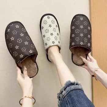 зимние женские тапочки с круглым носком, женские туфли без застежек, плоская платформа, домашняя хлопковая обувь, удобные закрытые туфли для дома 36 чёрный