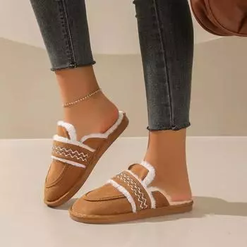 Зимние женские тапочки с скользящим носком, модные, легкие, плюшевые, роскошные, 2024, хлопковые туфли с плоской подошвой, обувь для женщин 42-43 хаки