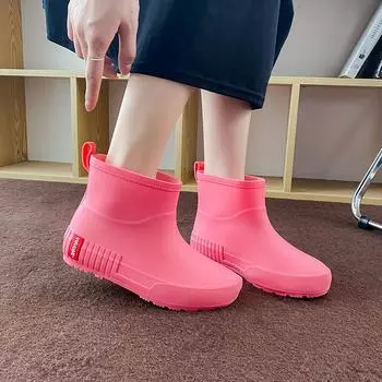 Зимние женские теплые дождевые сапоги резиновые сапоги женские утепленные галоши с мехом резиновые сапоги до щиколотки водонепроницаемые садовые сапоги для отдыха на воде обувь 36 розы красного