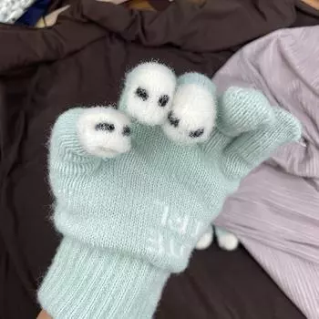 Зимние женские теплые и утолщенные уличные шерстяные вязаные перчатки с защитой от утечки пальцев, антихолодные шерстяные перчатки для студентов