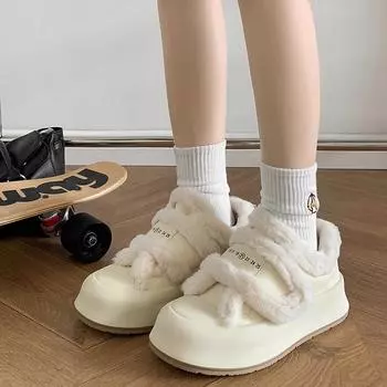 Зимние женские теплые кроссовки из искусственной кожи, белые шерстяные туфли, кроссовки в клетку на толстом каблуке, повседневная обувь для ходьбы на платформе для женщин 35 чёрный