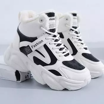 Зимние женские теплые кроссовки, зимние ботинки на платформе, ботильоны, женская повседневная плюшевая обувь, хлопковые женские ботинки 40 чёрный