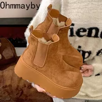 Зимние женские теплые плюшевые зимние сапоги на толстой подошве, модные туфли на плоской платформе, короткие хлопковые ботинки Botas De Mujer 35 кофейный