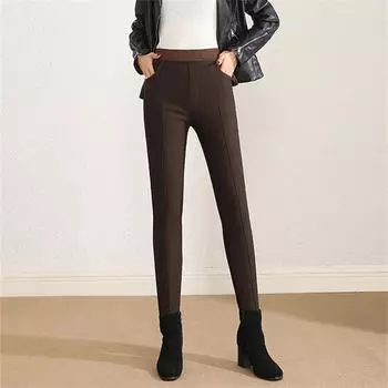 Зимние женские теплые удобные брюки с высокой талией, утепленные леггинсы на флисовой подкладке, женские бархатные сохраняющие тепло леггинсы, эластичные колготки S