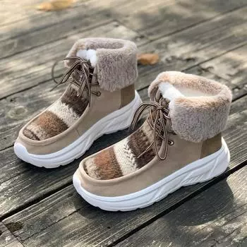 Зимние женские теплые зимние ботинки на толстой подошве с плюшевой двойной цветной блокировкой и утолщением 35-43 41