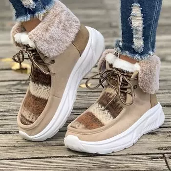 Зимние женские теплые зимние ботинки на толстой подошве с плюшевой двойной цветной блокировкой и утолщением 35-43 35 бежевый