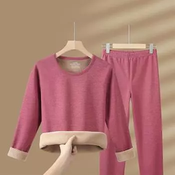 Зимние женские термобелье, бархатные топы и длинные брюки, удобные, приятные для кожи, эластичные, утолщенные, теплые, из двух предметов XXXXL чёрный