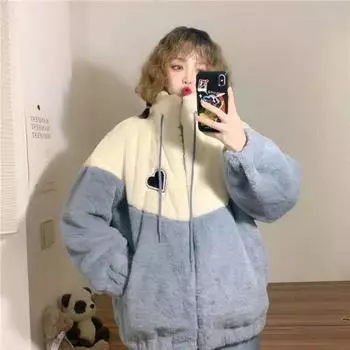 Зимние женские толстовки с капюшоном из бархата в стиле пэчворк на молнии с длинным рукавом из овечьей шерсти, большие флисовые пальто, повседневная корейская теплая белая толстовка M розовый