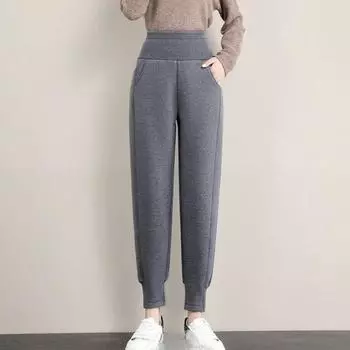 Зимние женские толстые теплые шаровары повседневные свободные спортивные штаны в корейском стиле с высокой талией женские джоггеры S чёрный