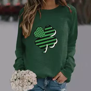 Зимние женские топы с длинным рукавом, элегантные, с принтом 3D-клевера, повседневные, с круглым вырезом, с длинным рукавом, толстовки, женская одежда S