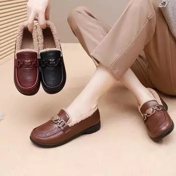 Зимние женские туфли для мам с мягкой подошвой, нескользящие и удобные, для среднего и пожилого возраста, одношаговые хлопковые туфли, повседневная мода 41 чёрный