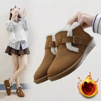 Зимние женские туфли из овечьей шерсти в стиле ретро, теплые мокасины на плоской подошве с мехом, женские уличные зимние ботинки, ленивые туфли для вождения 35 бежевый