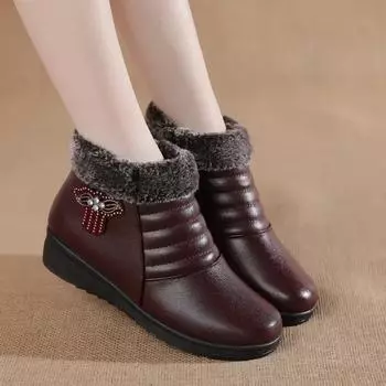 Зимние женские туфли на плоской подошве с молнией-бабочкой из хлопка, теплые, удобные, плюшевые, нескользящие, с мягкой подошвой, кожаные женские ботинки 35 чёрный