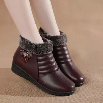 Зимние женские туфли на плоской подошве с молнией-бабочкой из хлопка, теплые, удобные, плюшевые, нескользящие, с мягкой подошвой, кожаные женские ботинки 35 чёрный