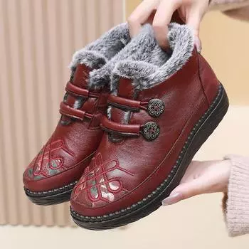 Зимние женские удобные и модные плюшевые и толстые кожаные легкие хлопковые туфли на мягкой подошве 41 чёрный