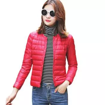 Зимние женские ультра легкие белые утиные пуховые куртки короткие тонкие повседневные теплые пуховые пальто S чёрный