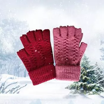 Зимние женские утолщенные бархатные перчатки с полупальцами вязаные антифризы теплые модные волшебные перчатки One size