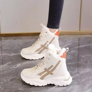 Зимние женские утолщенные хлопковые ботинки с плюшем, теплые, высокие спортивные ботинки для снега 42 чёрный