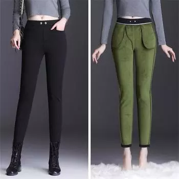 Зимние женские утягивающие эластичные теплые флисовые леггинсы с высокой талией для женщин, леггинсы, плюшевые брюки, утолщенные повседневные брюки-карандаш S чёрный